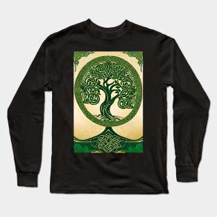 green and gold Celtic tree of life Long Sleeve T-Shirt